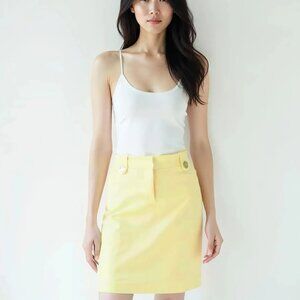 NWT McLaughlin Lemon Yellow Stretch Cotton Serge Twill Dress A-line Skirt M 8